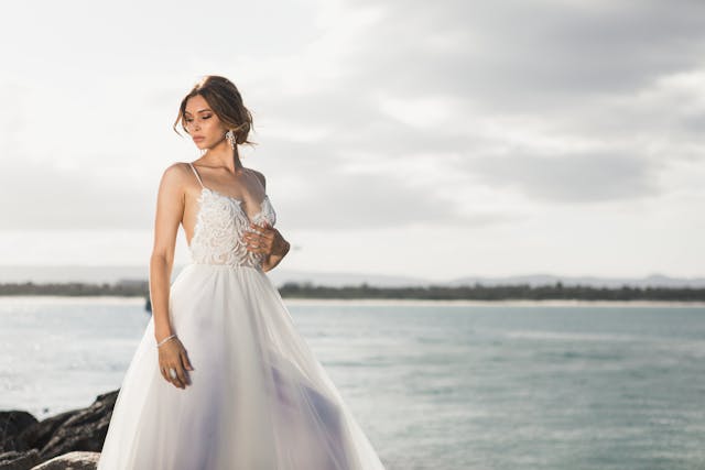 Minimalist wedding dress and veil